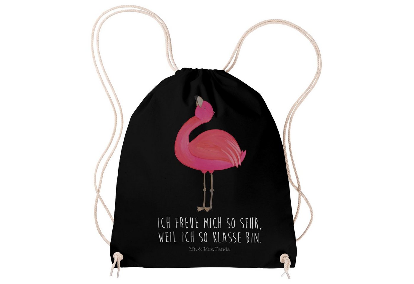 Mr. & Mrs. Panda Sporttasche Flamingo Stolz - Schwarz - Geschenk, Sportbeutel, Tasche, Turnbeutel, (1-tlg), Stabile Kordel von Mr. & Mrs. Panda