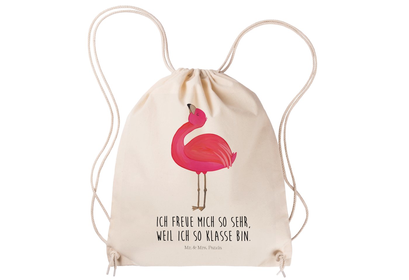 Mr. & Mrs. Panda Sporttasche Flamingo Stolz - Transparent - Geschenk, Sportbeutel Kinder, Tasche, (1-tlg), Weiche Kordel von Mr. & Mrs. Panda