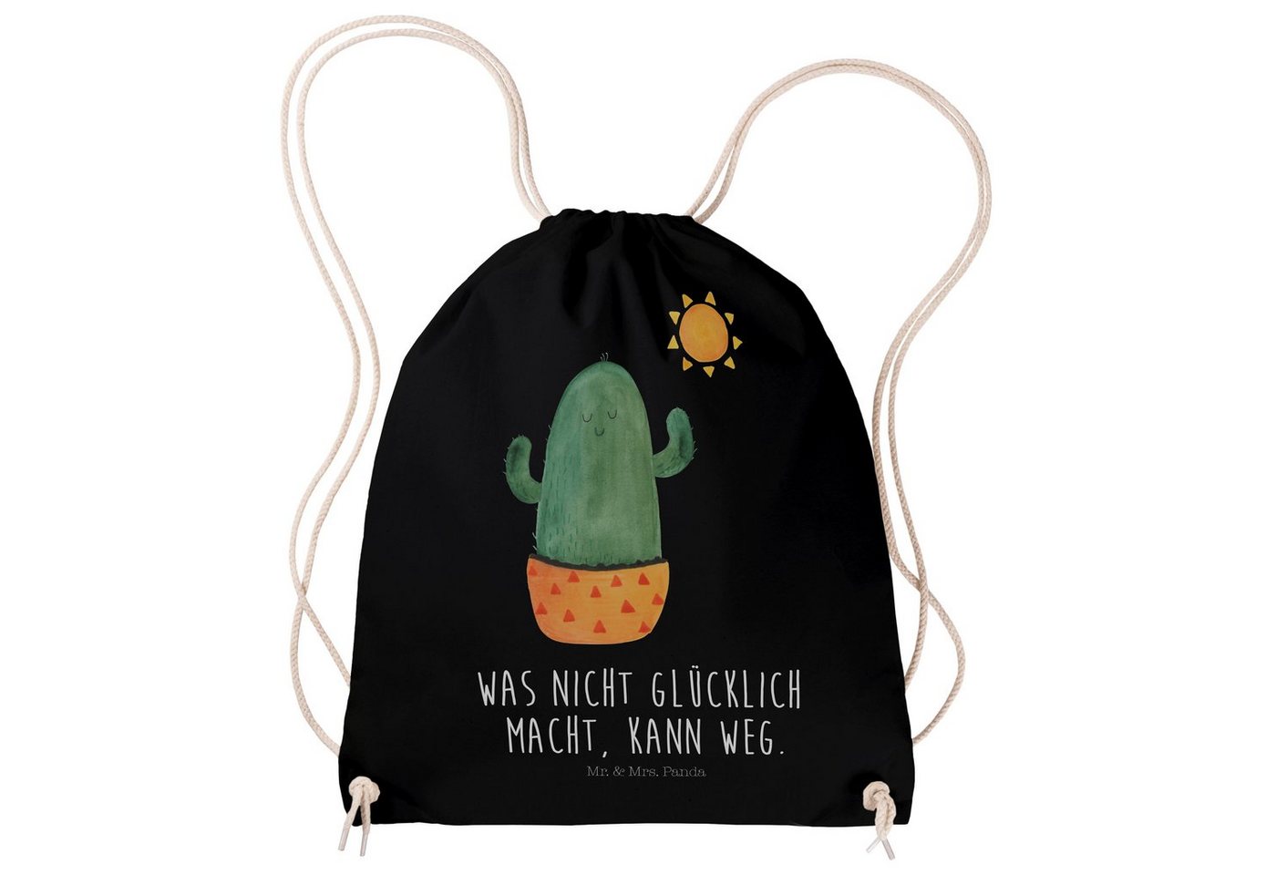 Mr. & Mrs. Panda Sporttasche Kaktus Sonne, rucksack beutel, Schwarz, wander, Glück, Sportbeutel, S (Packung, 1-tlg) von Mr. & Mrs. Panda