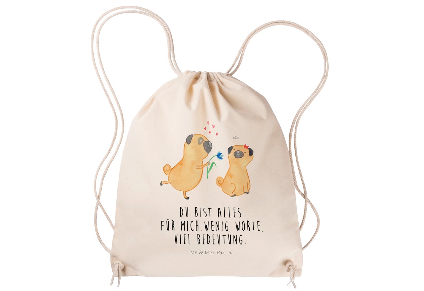 Mr. & Mrs. Panda Sporttasche Mops Verliebt - Transparent - Geschenk, Sportbeutel Kinder, Hund, Spr (1-tlg), Design trifft Funktion von Mr. & Mrs. Panda