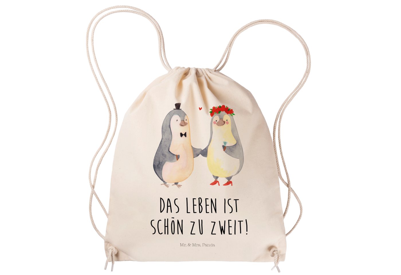 Mr. & Mrs. Panda Sporttasche Pinguin Heirat - Transparent - Geschenk, Sportbeutel Kinder, Tasche, (1-tlg), Pandacharme von Mr. & Mrs. Panda