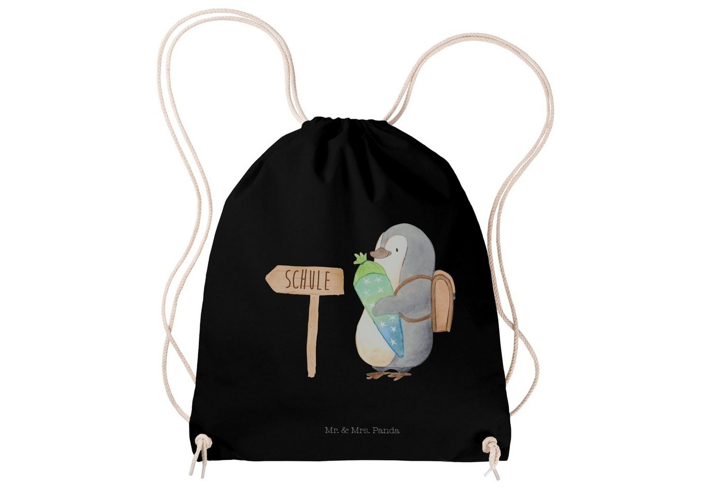 Mr. & Mrs. Panda Sporttasche Pinguin Schultüte, Stoffbeutel, Schwarz, wander rucksack, Erster Schu (Packung, 1-tlg) von Mr. & Mrs. Panda