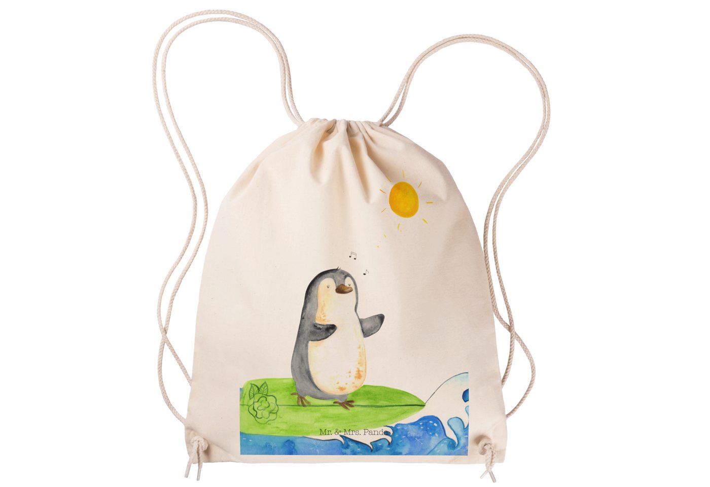 Mr. & Mrs. Panda Sporttasche Pinguin Surfer - Transparent - Geschenk, Tasche, Turnbeutel, Sportbeu (1-tlg), Weiche Kordel von Mr. & Mrs. Panda