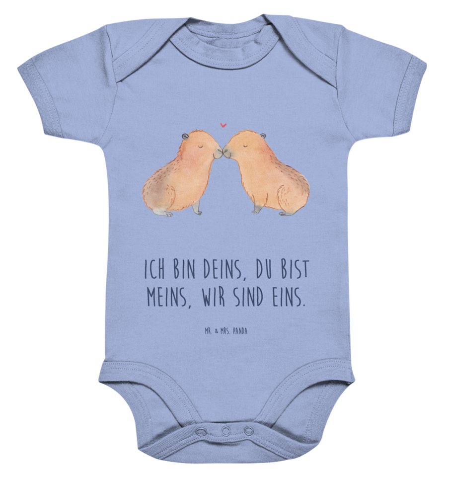 Mr. & Mrs. Panda Strampler 12. - 18. Monat Capybara Liebe - Dusty Blue - Geschenk, Handgezeichne (1-tlg) von Mr. & Mrs. Panda