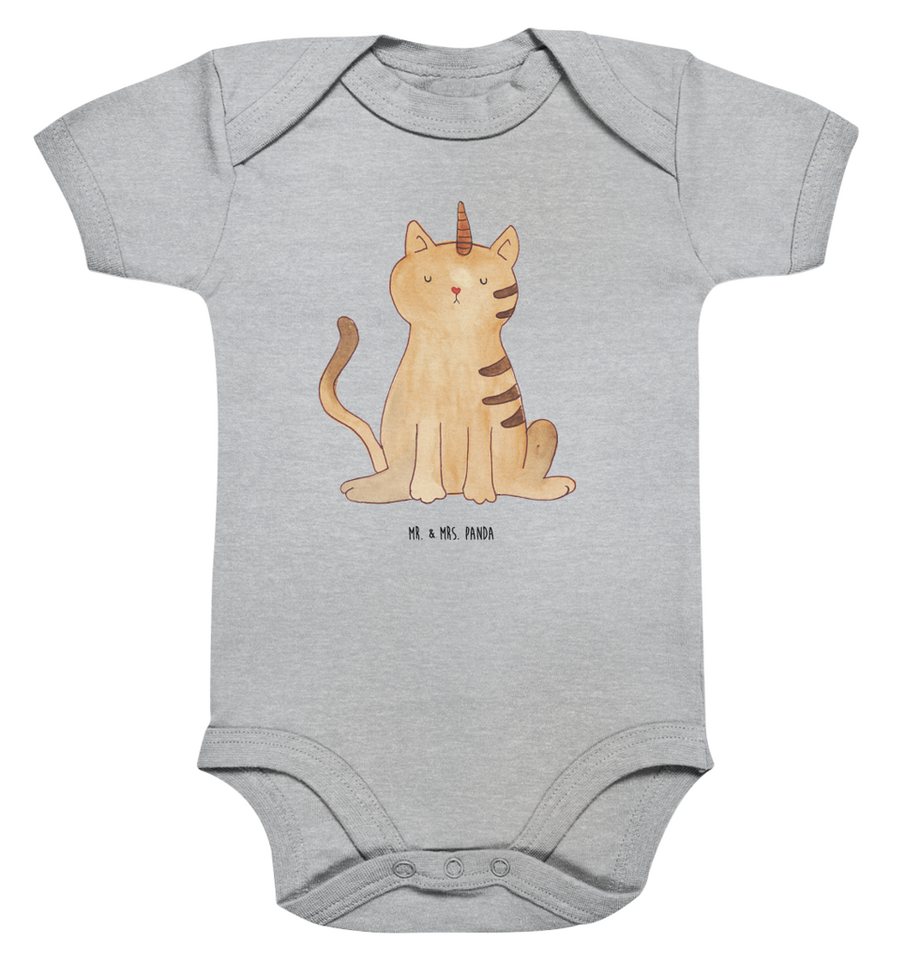 Mr. & Mrs. Panda Strampler Einhorn Katze 1. - 3. Monat - Heather Grey - Geschenk, Glitzer, Katze (Packung, 1-tlg., Organic Baby Body Einhorn Katze) Hochwertige BIO-Baumwolle von Mr. & Mrs. Panda