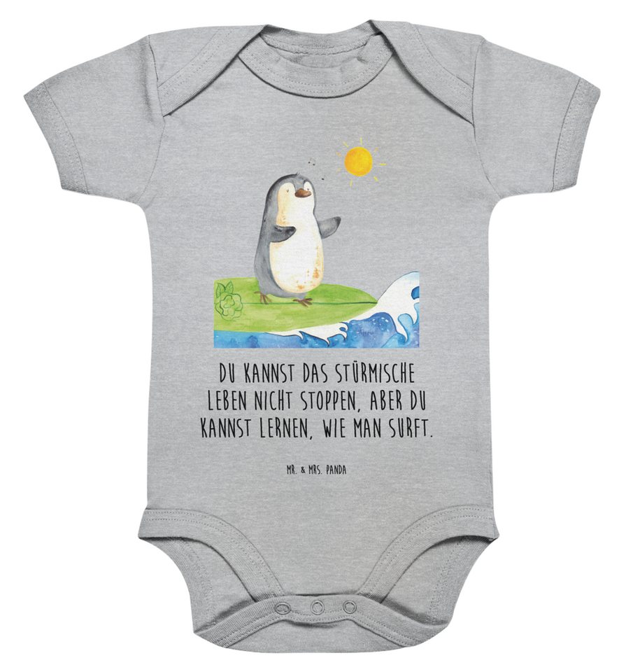 Mr. & Mrs. Panda Strampler 12. - 18. Monat Pinguin Surfer - Heather Grey - Geschenk, optimistisc (1-tlg) von Mr. & Mrs. Panda