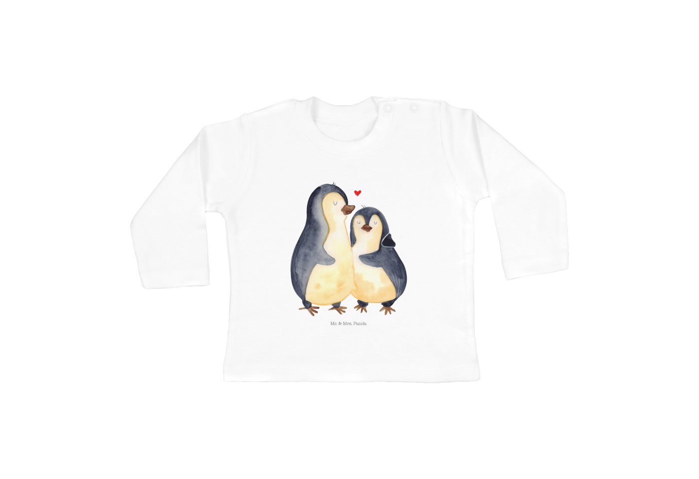 Mr. & Mrs. Panda Strampler Pinguin umarmen - Weiß - Geschenk, Langarmshirt, Jungen, Umarmung, Li (1-tlg) von Mr. & Mrs. Panda