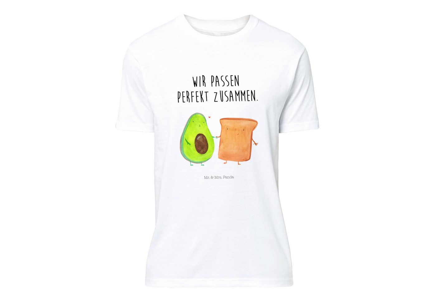 Mr. & Mrs. Panda T-Shirt Avocado + Toast - Weiß - Geschenk, Gesund, Shirt, Herren, Hochzeit, T-Shirt, unisex, Veggie, Sprüche, Vegan, Liebespaar, Toastbrot, Freundin (1-tlg) von Mr. & Mrs. Panda