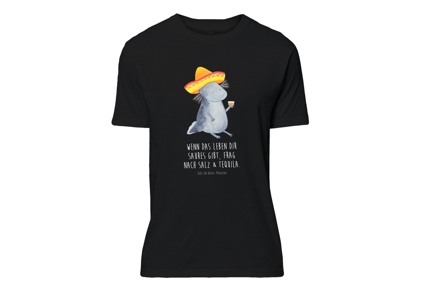 Mr. & Mrs. Panda T-Shirt Axolotl Tequila - Schwarz - Geschenk, Sombrero, Shirt, party, Männer, (1-tlg) von Mr. & Mrs. Panda