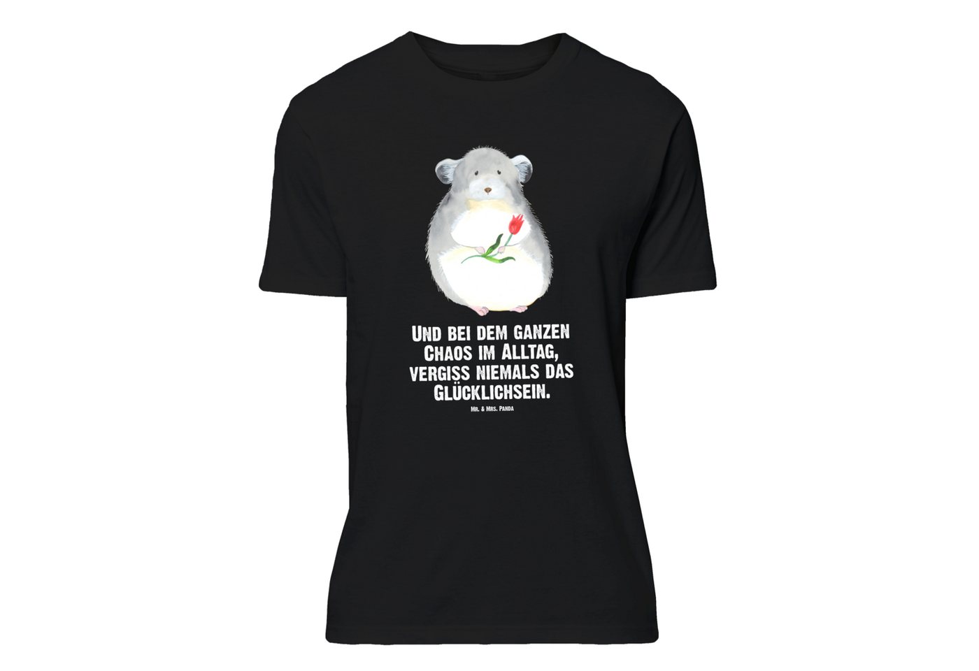 Mr. & Mrs. Panda T-Shirt Chinchilla Blume - Schwarz - Geschenk, Männer, Geburstag, Tiermotive, (1-tlg) von Mr. & Mrs. Panda