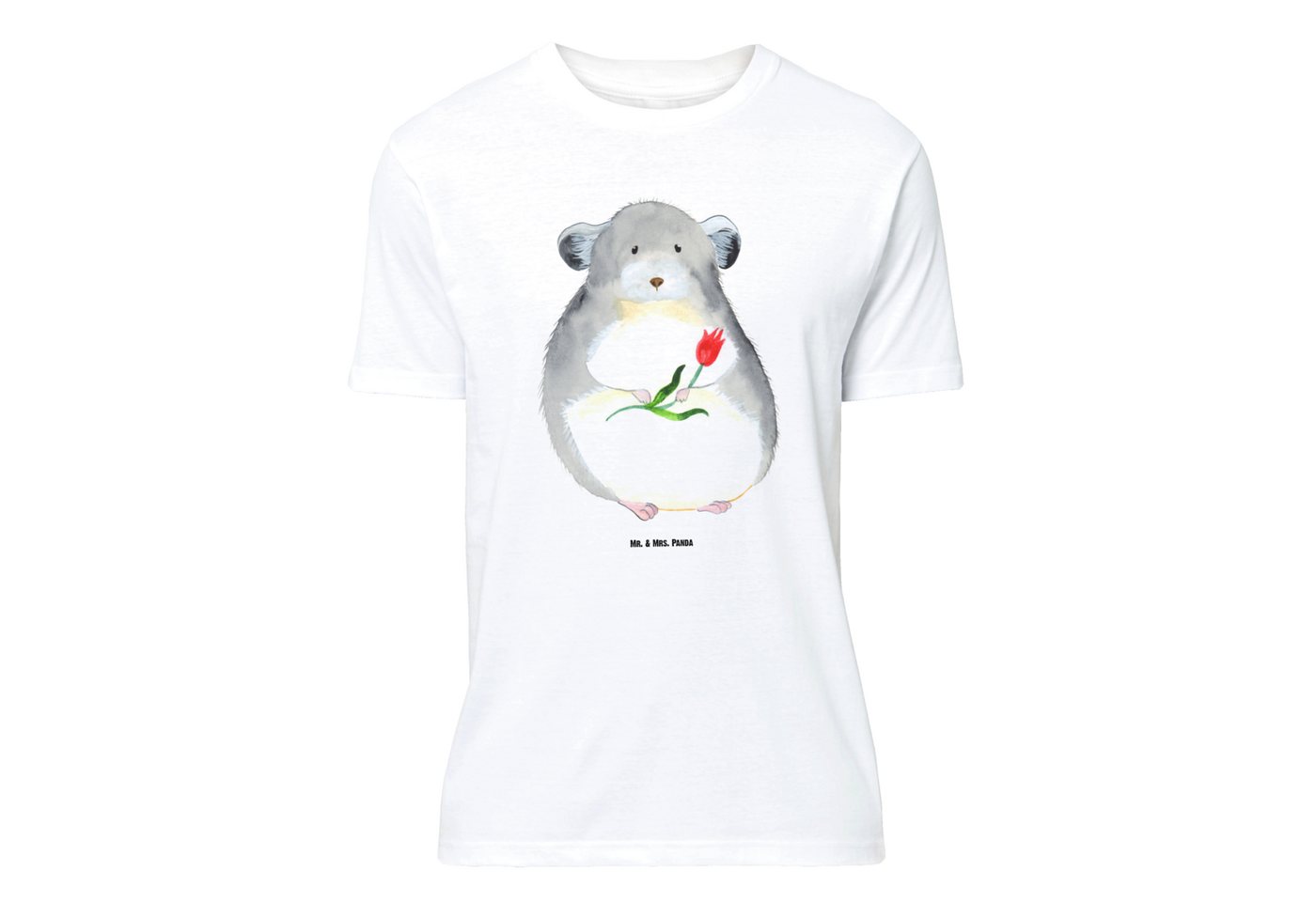 Mr. & Mrs. Panda T-Shirt Chinchilla Blume - Weiß - Geschenk, Geburstag, Damen, Tiermotive, Tie (1-tlg) von Mr. & Mrs. Panda