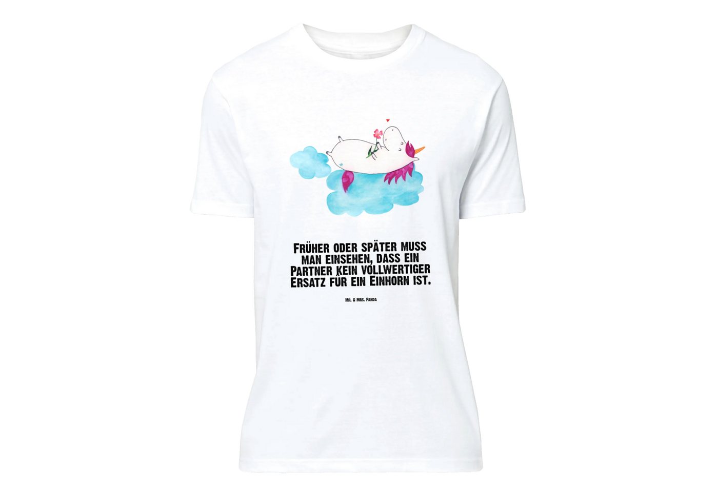 Mr. & Mrs. Panda T-Shirt Einhorn Verliebt - Weiß - Geschenk, Jubiläum, Männer, Einhörner, Part (Packung, 1-tlg., Größe M T-Shirt Einhorn verliebt auf Wolke) von Mr. & Mrs. Panda