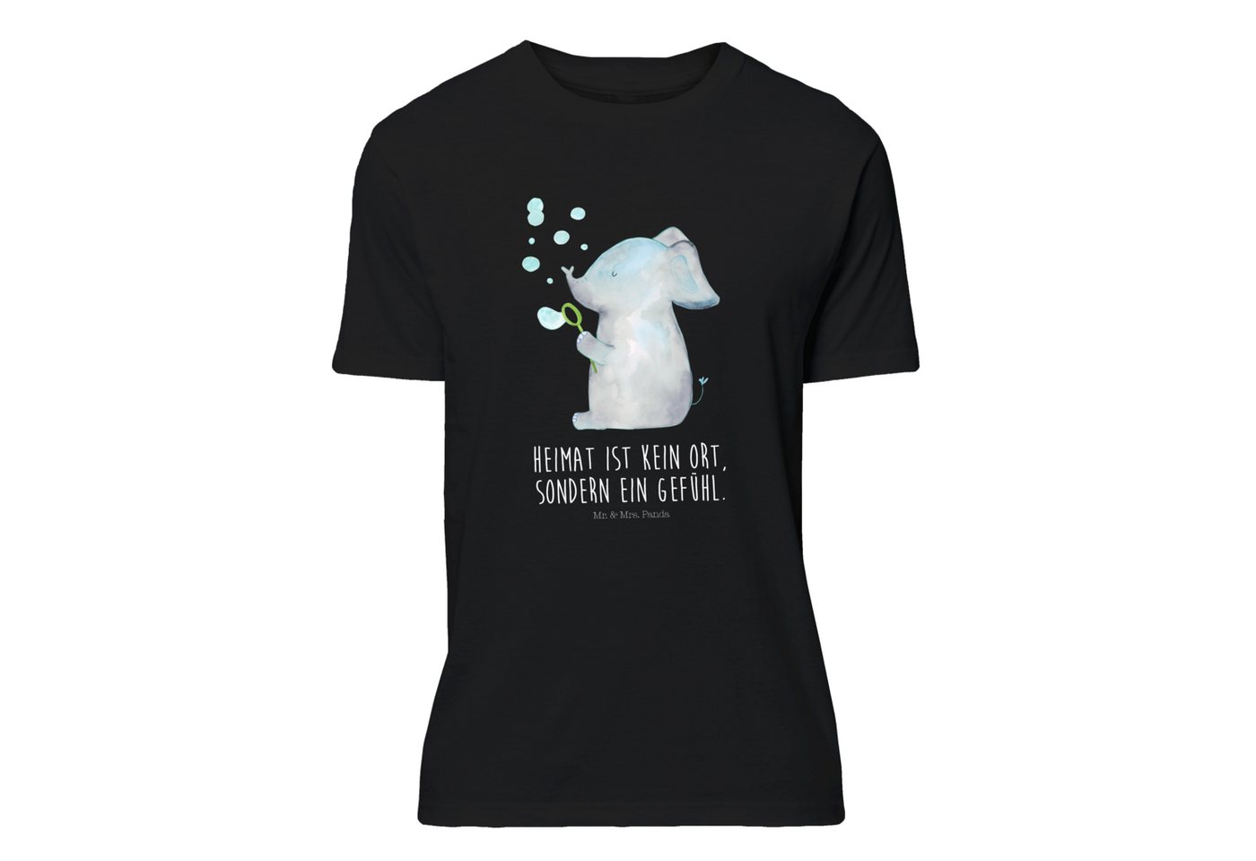 Mr. & Mrs. Panda T-Shirt Elefant Seifenblasen - Schwarz - Geschenk, Gefühl. Daheim, Liebesbewe (1-tlg) von Mr. & Mrs. Panda