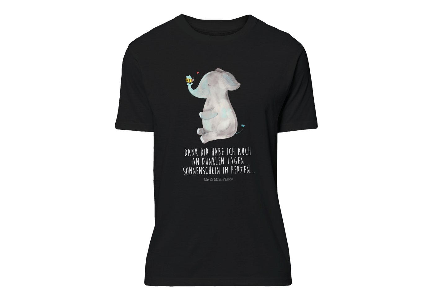 Mr. & Mrs. Panda T-Shirt Elefant & Biene - Schwarz - Geschenk, Tiere, T-Shirt, Motiv, Herren, lustige Sprüche, weiß, gute Laune, Shirt, Liebesgeschenk, Damen, süße Tiermotive (1-tlg) von Mr. & Mrs. Panda