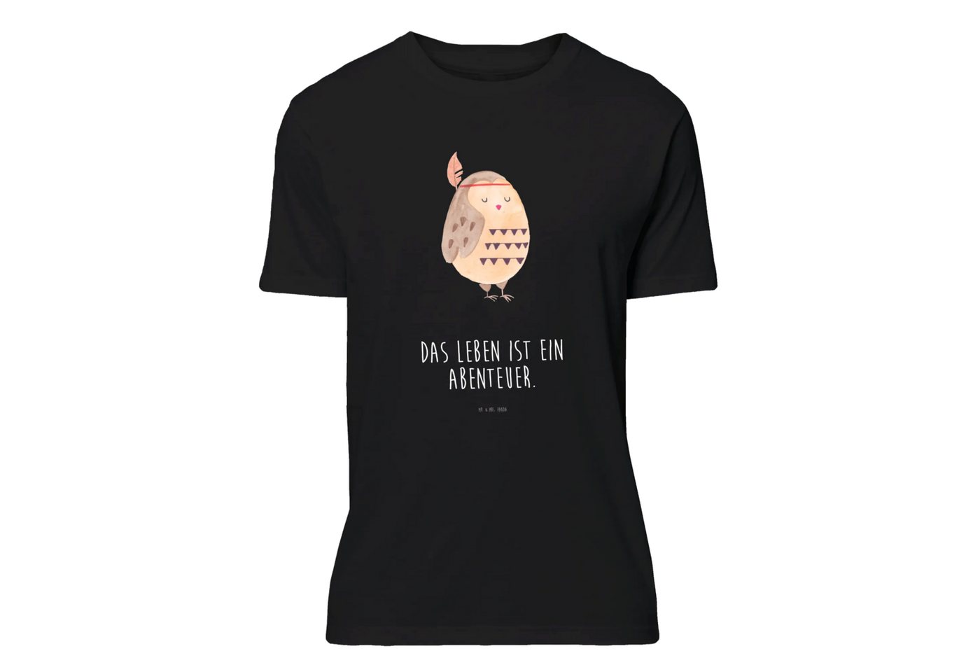 Mr. & Mrs. Panda T-Shirt Eule Federschmuck - Schwarz - Geschenk, Frauen, Herrn, entspannt, Tsh (Packung, 1-tlg., Größe XL T-Shirt Eule Federschmuck) von Mr. & Mrs. Panda