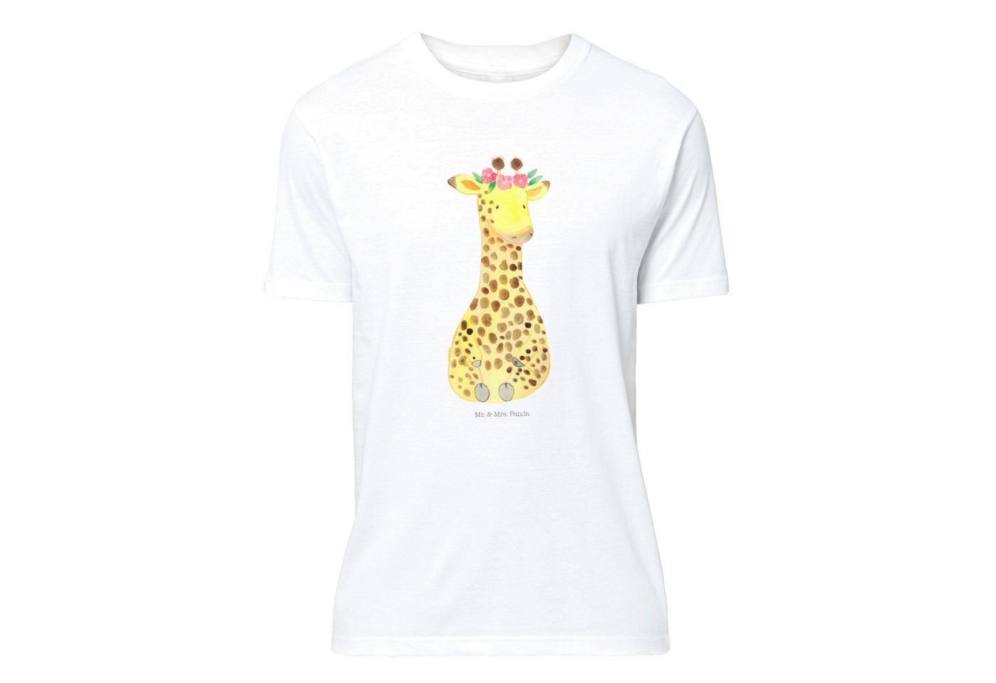 Mr. & Mrs. Panda T-Shirt Giraffe Blumenkranz - Weiß - Geschenk, Männer, Jubiläum, Wildtiere, S (1-tlg) von Mr. & Mrs. Panda