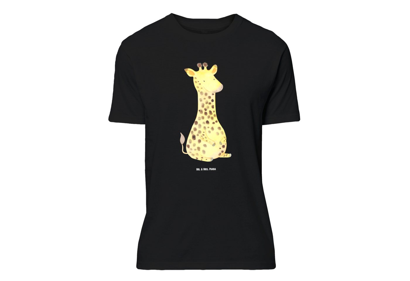 Mr. & Mrs. Panda T-Shirt Giraffe Zufrieden - Schwarz - Geschenk, Glück, T-Shirt mit Spruch, Sc (1-tlg) von Mr. & Mrs. Panda