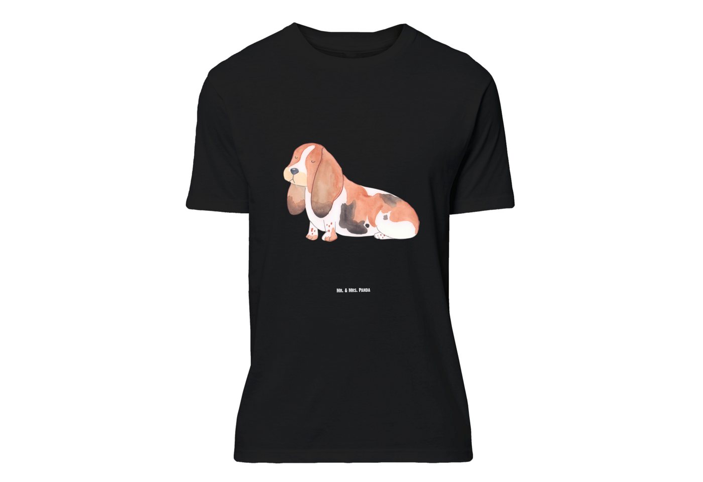 Mr. & Mrs. Panda T-Shirt Hund Basset Hound - Schwarz - Geschenk, Männer, geschecktes Fell, Hun (1-tlg) von Mr. & Mrs. Panda