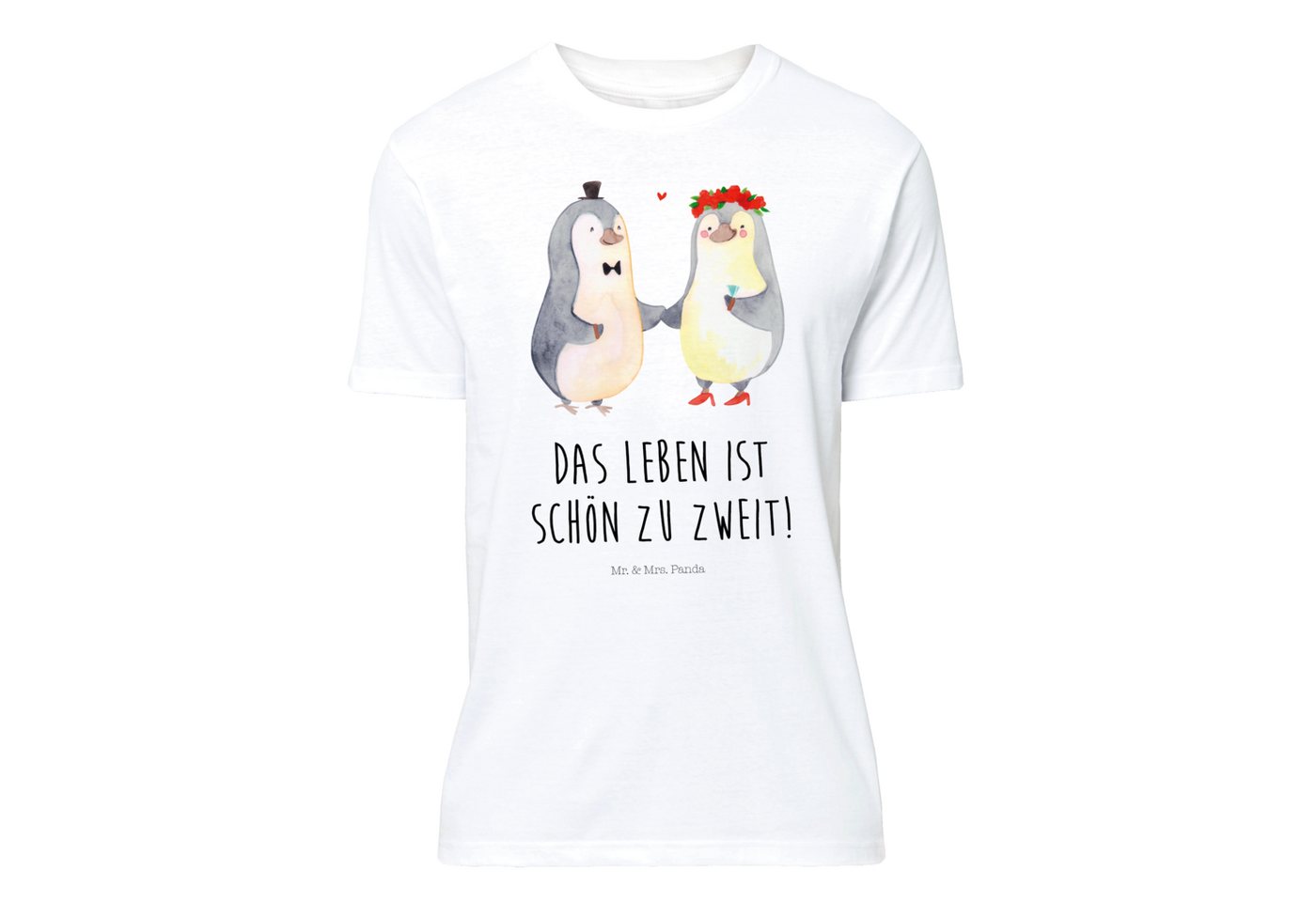 Mr. & Mrs. Panda T-Shirt Pinguin Heirat - Weiß - Geschenk, Verlobung, just married, zu zweit, Motiv, Herren, Sprüche, Partner, Pärchen, Mann, T-Shirt, Heiraten, Damen (1-tlg) von Mr. & Mrs. Panda