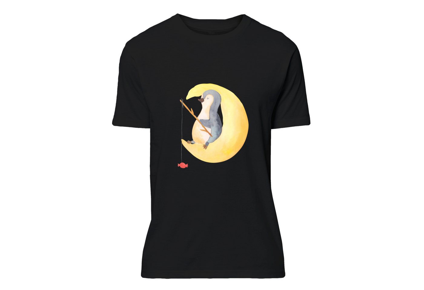 Mr. & Mrs. Panda T-Shirt Pinguin Mond - Schwarz - Geschenk, schlafen, Süßigkeiten, Junggeselle (1-tlg) von Mr. & Mrs. Panda