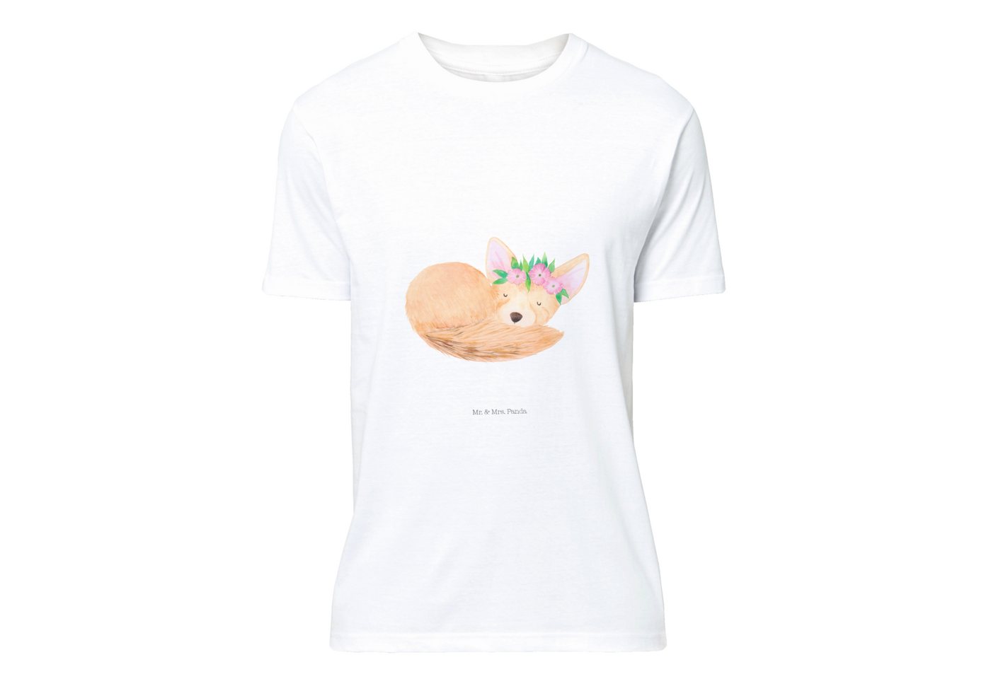 Mr. & Mrs. Panda T-Shirt Wüstenfuchs Blumenkranz - Weiß - Geschenk, Damen, Wildtiere, Party, G (1-tlg) von Mr. & Mrs. Panda