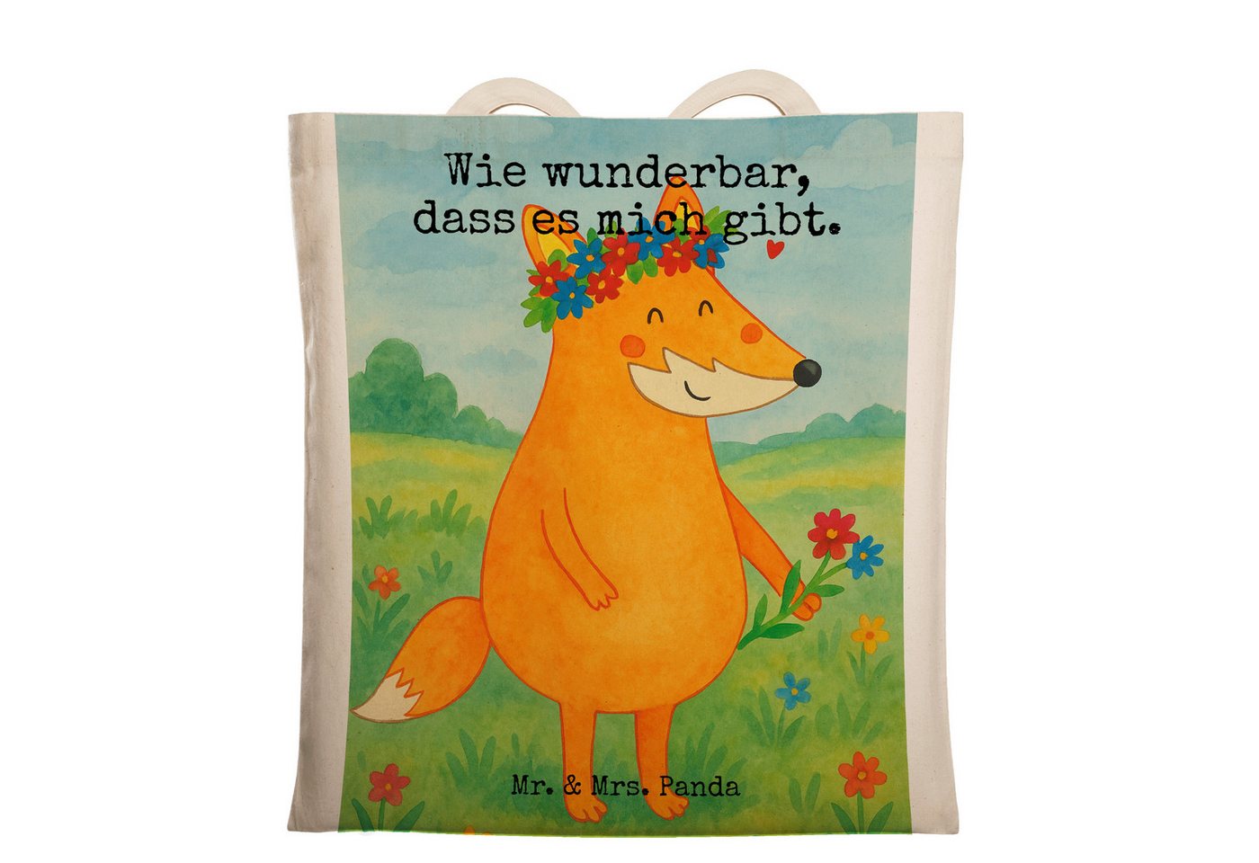 Mr. & Mrs. Panda Tragetasche Fuchs Blumen Design, Tüte, Weiß, Shopper, mädchen, liebe, Selbstliebe (Packung, 1-tlg) von Mr. & Mrs. Panda