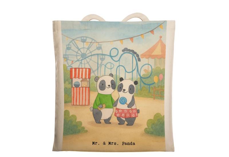 Mr. & Mrs. Panda Tragetasche Pandas Freizeitpark besuchen Design, Tragetasche, Weiß, Geschenk, Sho (Packung, 1-tlg), Stofftasche Beuteltasche Schultertasche von Mr. & Mrs. Panda