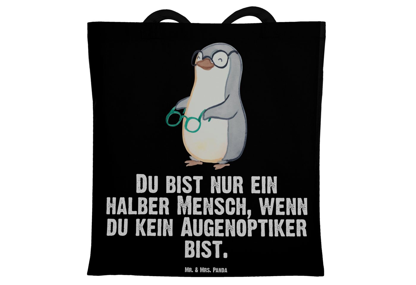 Mr. & Mrs. Panda Tragetasche Augenoptiker Herz - Schwarz - Geschenk, Mitarbeiter, Beuteltasche, Au (1-tlg), Design-Highlight von Mr. & Mrs. Panda