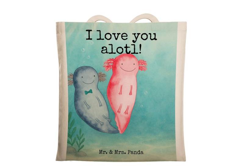 Mr. & Mrs. Panda Tragetasche Axolotl Liebe Design, Tüte, Weiß, Mitbringsel, Jutebeutel, Geschenk f (Packung, 1-tlg) von Mr. & Mrs. Panda