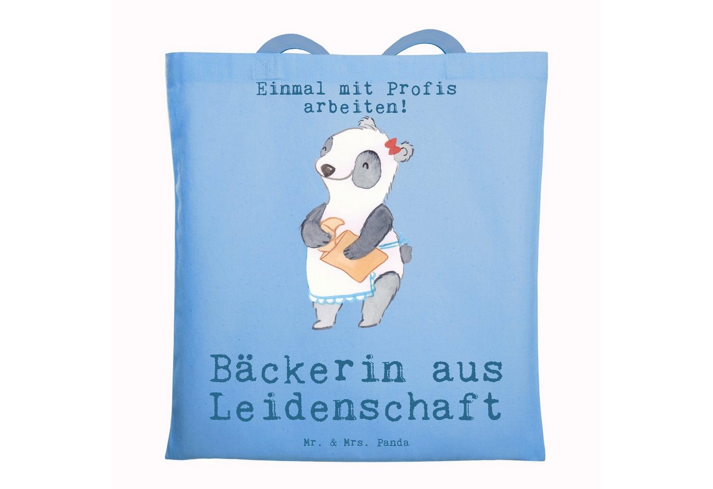 Mr. & Mrs. Panda Tragetasche Bäckerin Leidenschaft - Sky Blue - Geschenk, Konditorin, Arbeitskolle (1-tlg), Cross Stitching Griffe von Mr. & Mrs. Panda