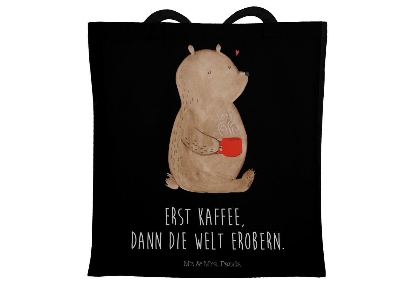 Mr. & Mrs. Panda Tragetasche Bär Kaffee - Schwarz - Geschenk, Motivation, Beutel, Welt retten, Ted (1-tlg), Lange Tragegriffe von Mr. & Mrs. Panda