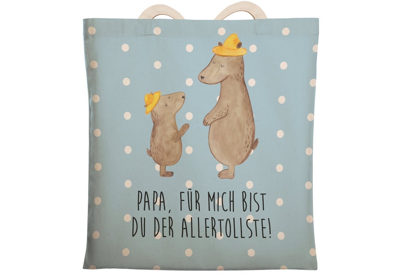 Mr. & Mrs. Panda Tragetasche Bären mit Hut - Blau Pastell - Geschenk, Shopper, Kind, Kinder, Beute (1-tlg), Robust & Belastbar von Mr. & Mrs. Panda