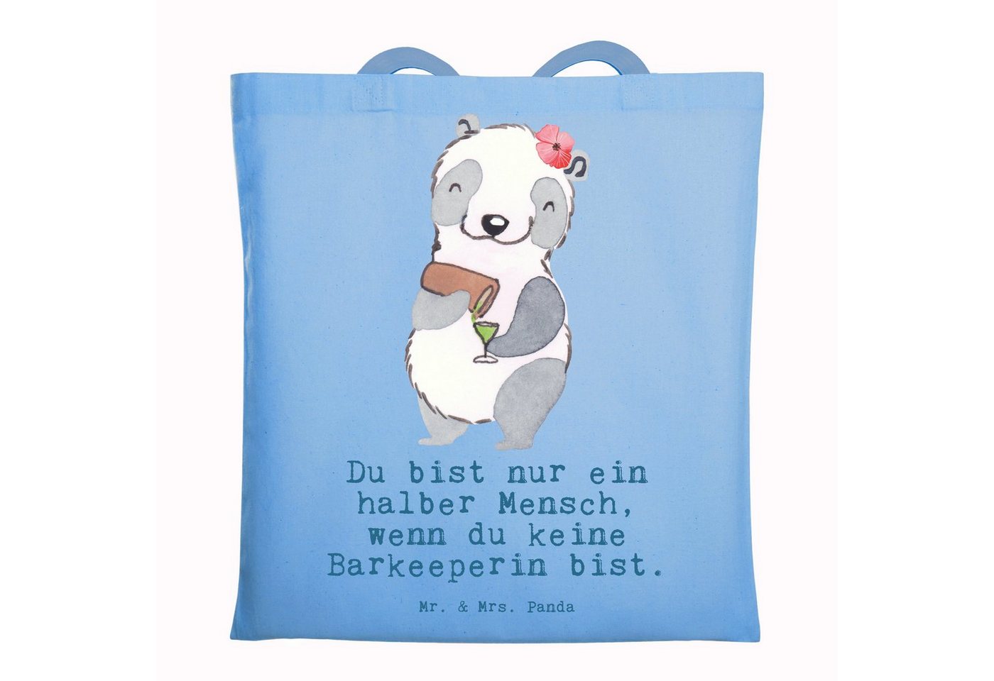 Mr. & Mrs. Panda Tragetasche Barkeeperin Herz - Sky Blue - Geschenk, Einkaufstasche, Ausbildung, B (1-tlg), Design-Highlight von Mr. & Mrs. Panda