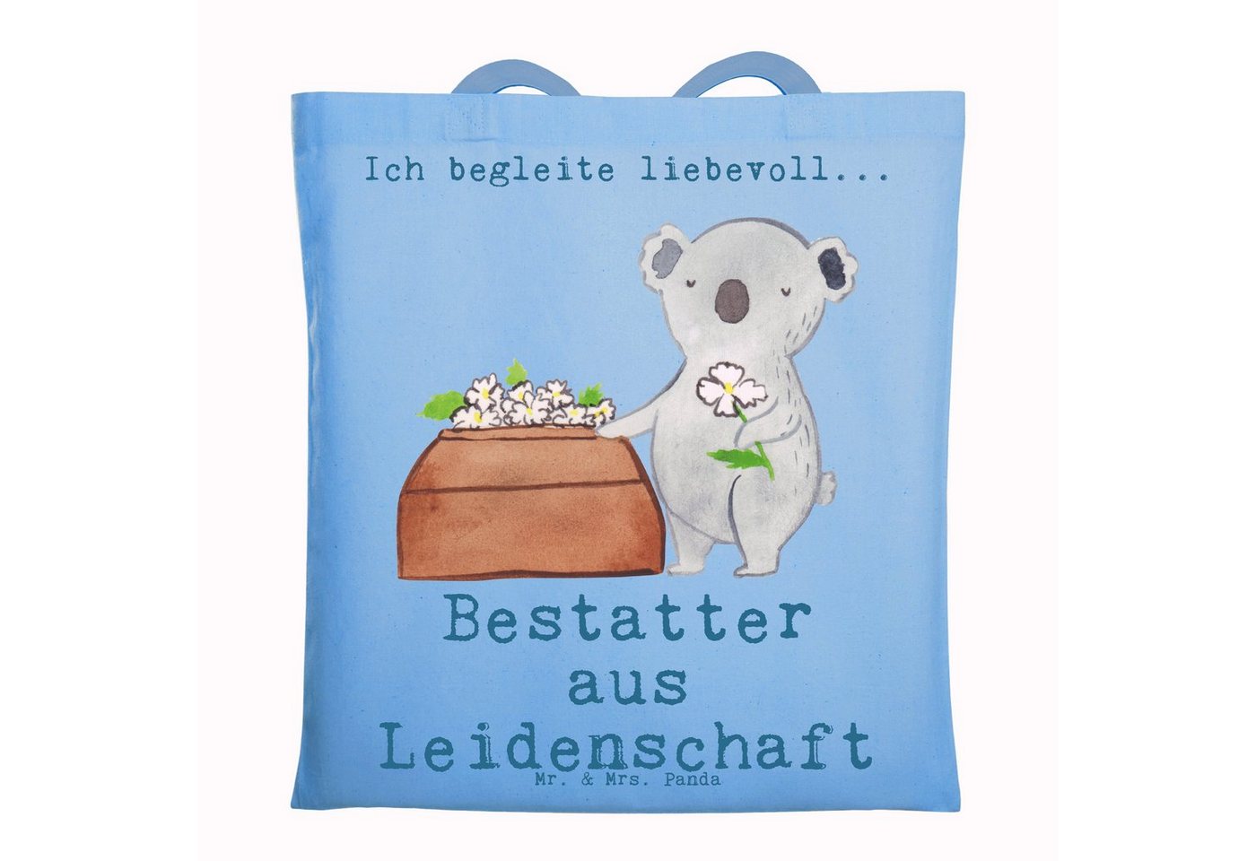 Mr. & Mrs. Panda Tragetasche Bestatter Leidenschaft - Sky Blue - Geschenk, Jutebeutel, Ausbildung, (1-tlg), Design-Highlight von Mr. & Mrs. Panda