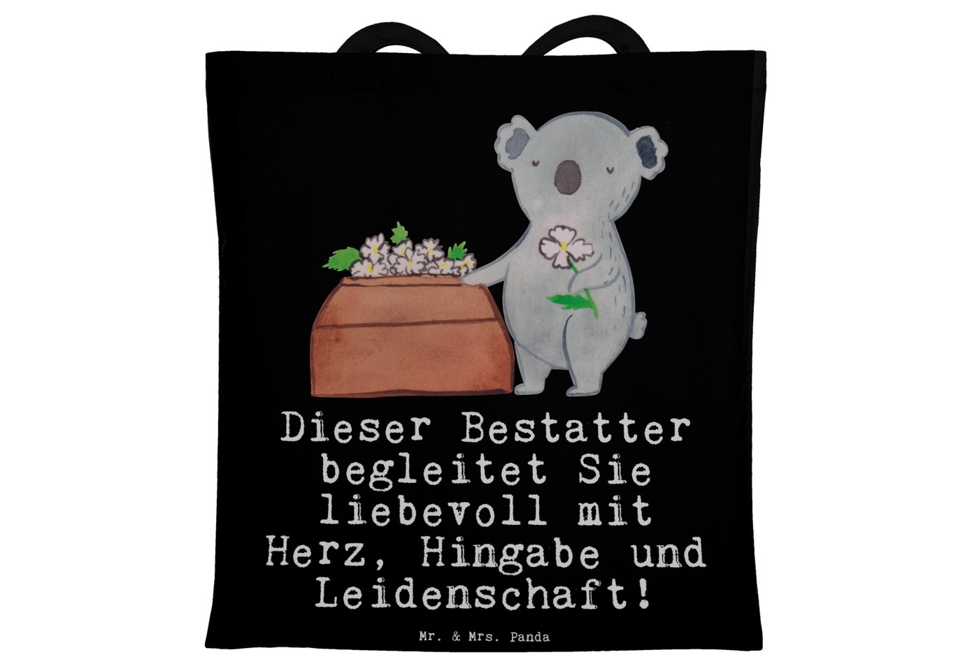 Mr. & Mrs. Panda Tragetasche Bestatter Herz - Schwarz - Geschenk, Kollegin, Jubiläum, Danke, Einka (1-tlg), Cross Stitching Griffe von Mr. & Mrs. Panda