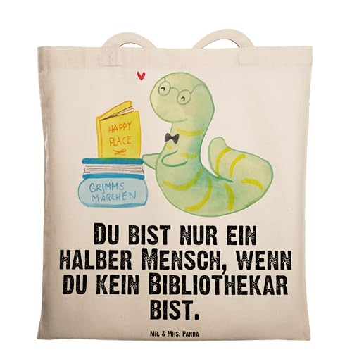 Mr. & Mrs. Panda Tragetasche Bibliothekar mit Herz - Geschenk, Beuteltasche, Jubiläum, Danke, Leseratte, Beutel, Jutebeutel, Stoffbeutel, Schenken, von Mr. & Mrs. Panda