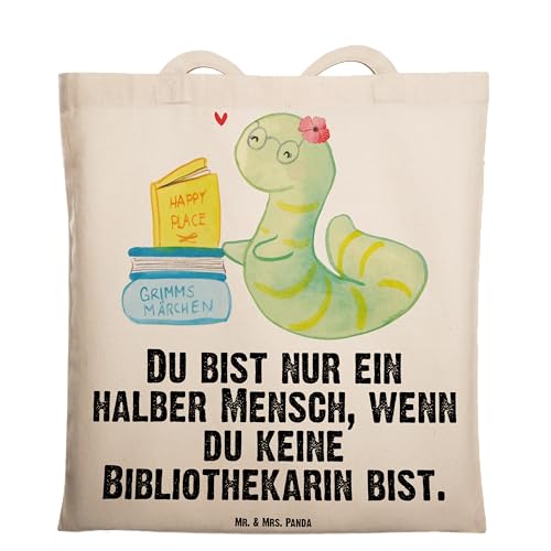 Mr. & Mrs. Panda Tragetasche Bibliothekarin mit Herz - Geschenk, Beuteltasche, Bücherliebe, Jutebeutel, Danke, Bücherwurm, Firma, Einkaufstasche, von Mr. & Mrs. Panda