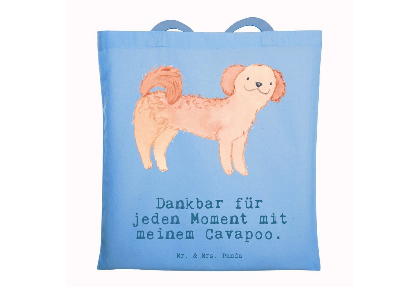 Mr. & Mrs. Panda Tragetasche Cavapoo Moment - Sky Blue - Geschenk, Stoffbeutel, Hunderasse, Beutel (1-tlg), Lange Tragegriffe von Mr. & Mrs. Panda