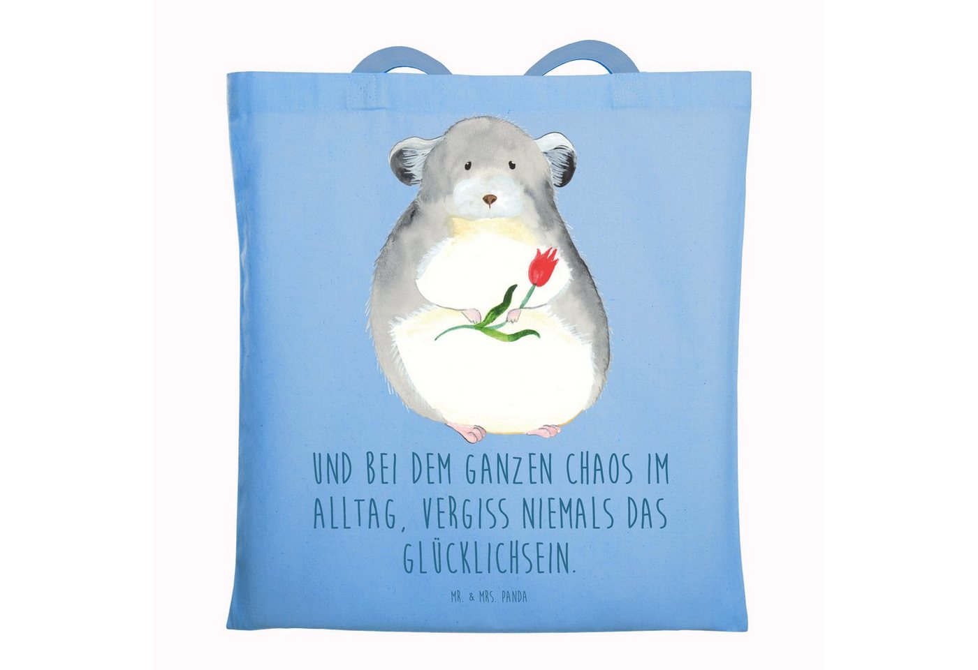 Mr. & Mrs. Panda Tragetasche Chinchilla Blume - Sky Blue - Geschenk, Stoffbeutel, Chinchillas, Tie (1-tlg), Modisches Design von Mr. & Mrs. Panda