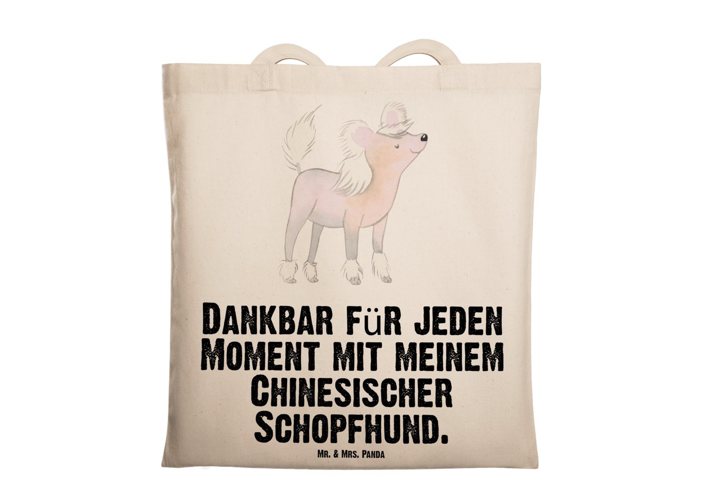 Mr. & Mrs. Panda Tragetasche Chinesischer Schopfhund Moment - Transparent - Geschenk, Schenken, Be (1-tlg), Design-Highlight von Mr. & Mrs. Panda