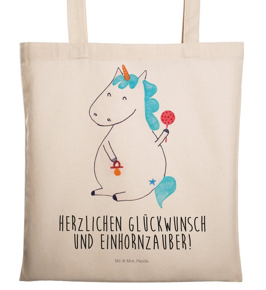 Mr. & Mrs. Panda Tragetasche Einhorn Baby - Transparent - Geschenk, Beuteltasche, erstes Kind, Ein (1-tlg), Modisches Design von Mr. & Mrs. Panda