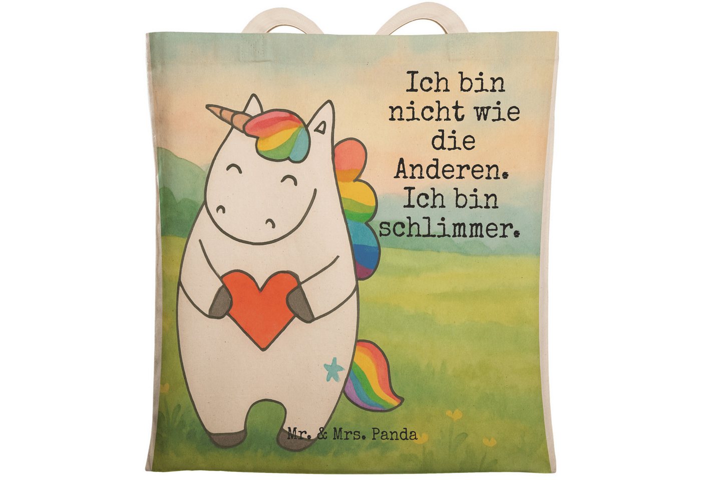 Mr. & Mrs. Panda Tragetasche Einhorn Herz Design, Einkaufstasche, Weiß, Tragetasche Kinder, Juteta (Packung, 1-tlg) von Mr. & Mrs. Panda