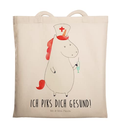 Mr. & Mrs. Panda Tragetasche Einhorn Krankenschwester - Geschenk, Beuteltasche, Stoffbeutel, Einhörner, Krankenhaus, Jutebeutel, Ärztin Geschenk, von Mr. & Mrs. Panda