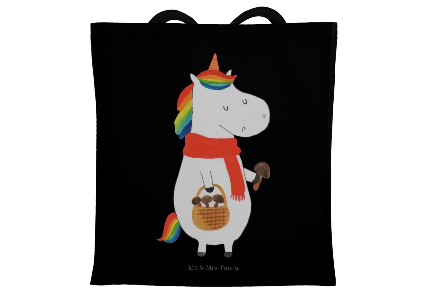 Mr. & Mrs. Panda Tragetasche Einhorn Pilz - Schwarz - Geschenk, Motivation, Beuteltasche, Unicorn, (1-tlg), Cross Stitching Griffe von Mr. & Mrs. Panda