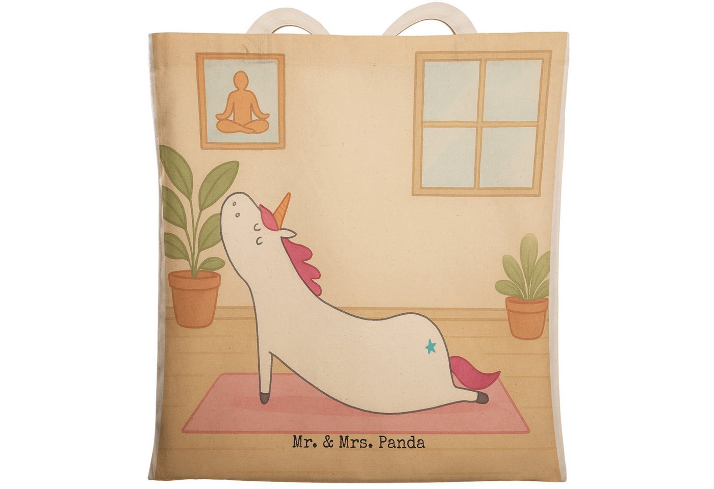 Mr. & Mrs. Panda Tragetasche Einhorn Yoga Design, Strandtasche, Weiß, Schultertasche, Achtsamkeit, (Packung, 1-tlg) von Mr. & Mrs. Panda