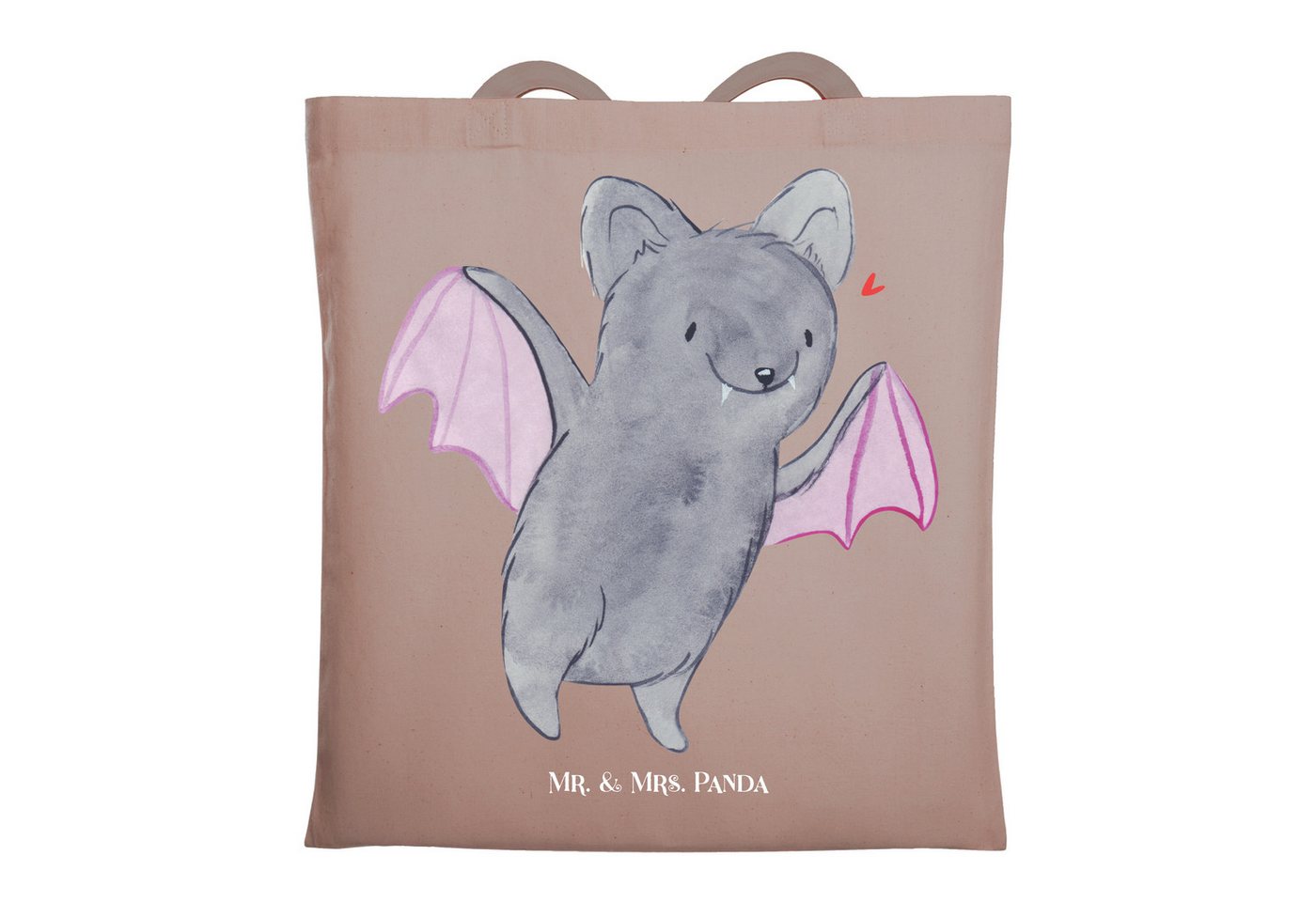 Mr. & Mrs. Panda Tragetasche Fledermaus Erschrecken, Tüte, Braun Pastell, Beuteltasche, Tote Bag, (Packung, 1-tlg) von Mr. & Mrs. Panda