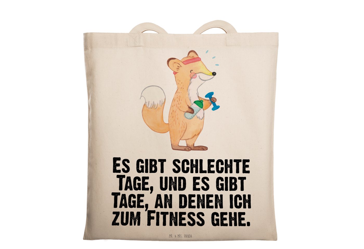 Mr. & Mrs. Panda Tragetasche Fuchs Fitness - Transparent - Geschenk, Beuteltasche, Stoffbeutel, Da (1-tlg), Modisches Design von Mr. & Mrs. Panda