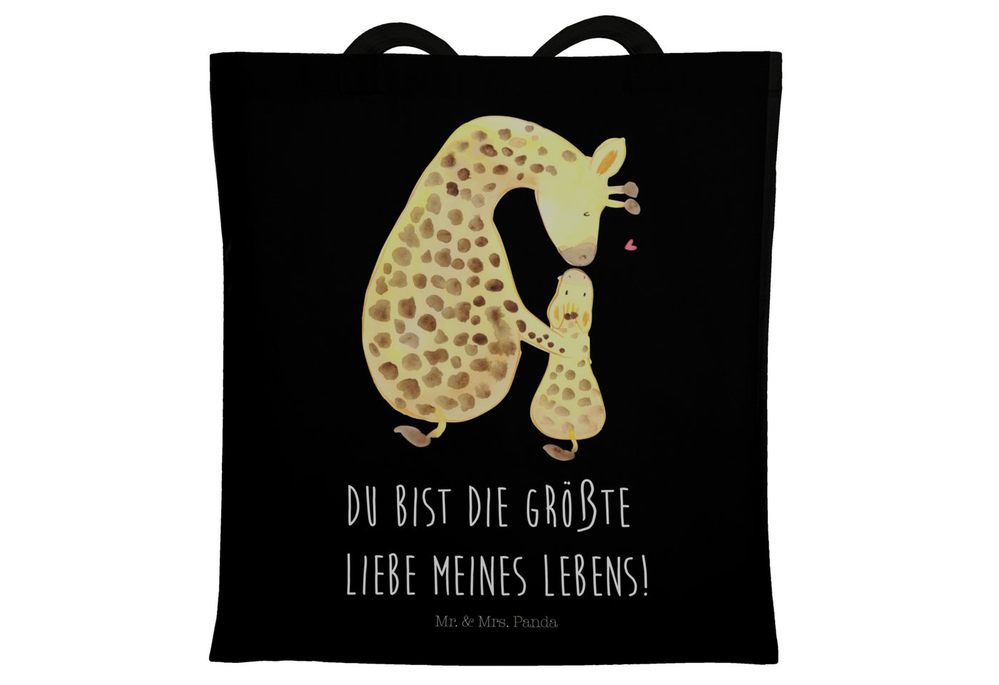 Mr. & Mrs. Panda Tragetasche Giraffe Kind - Schwarz - Geschenk, Beuteltasche, Einkaufstasche, Wild (1-tlg), Lange Tragegriffe von Mr. & Mrs. Panda