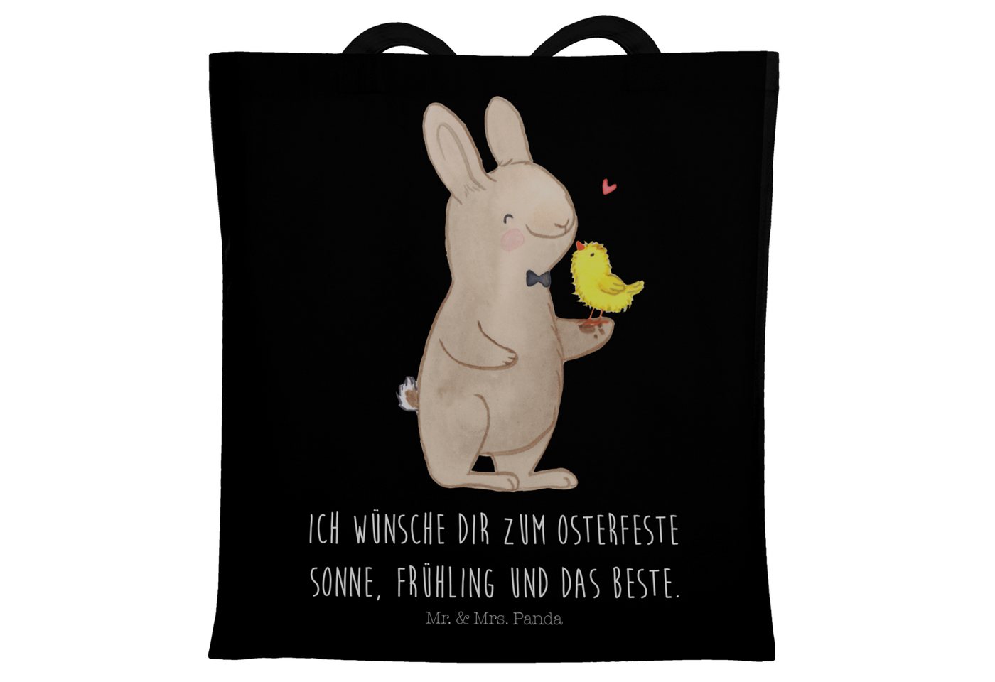 Mr. & Mrs. Panda Tragetasche Hase Küken - Schwarz - Geschenk, Geschenke zu Ostern, Beuteltasche, O (1-tlg), Lange Tragegriffe von Mr. & Mrs. Panda