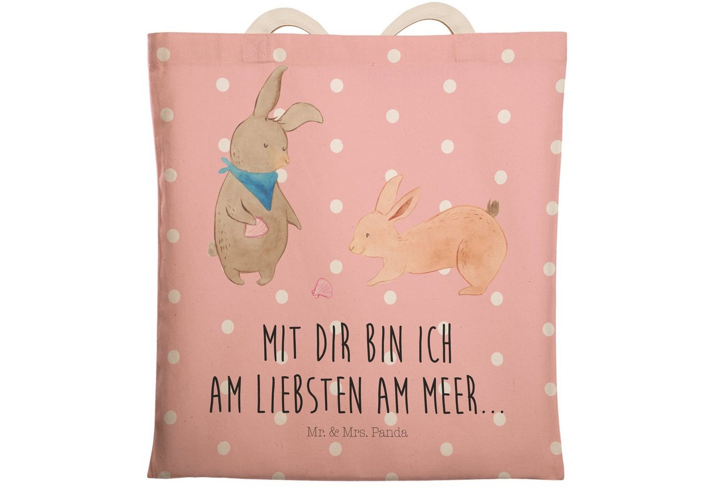 Mr. & Mrs. Panda Tragetasche Hasen Muschel - Rot Pastell - Geschenk, Bruder, Stofftasche, Muscheln (1-tlg), Nachhaltig & Liebevoll von Mr. & Mrs. Panda